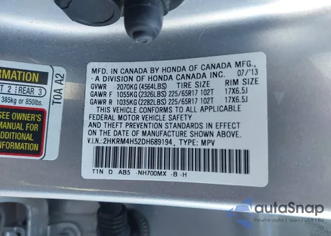 2013 Honda Cr-V Ex from USA, damaged, VIN 2HKRM4H52DH689194